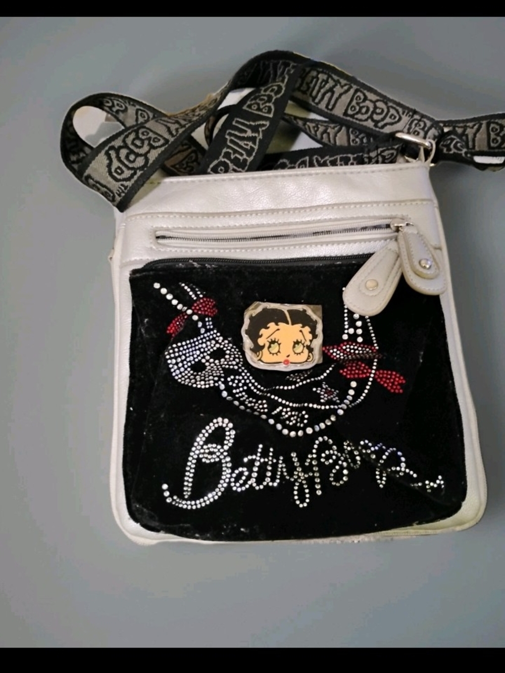 Betty Boop Black & White Rhinestone Crossbody Bag